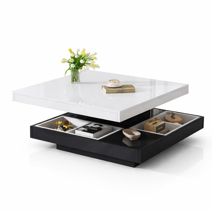 Table Basse Carrée 70 × 70 cm – Plateau Rotatif & Rangement