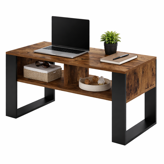 Table Basse Rectangulaire 90 × 45 cm – Bois Rustique & Rangement