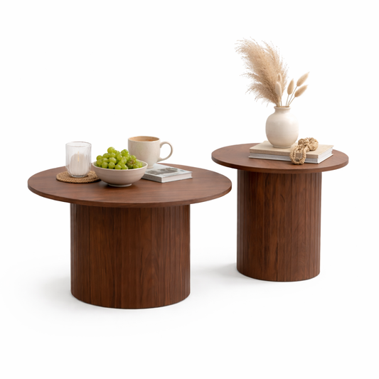 Tables Basses Gigognes Rondes – Lot de 2 Effet Bois Style Nordique