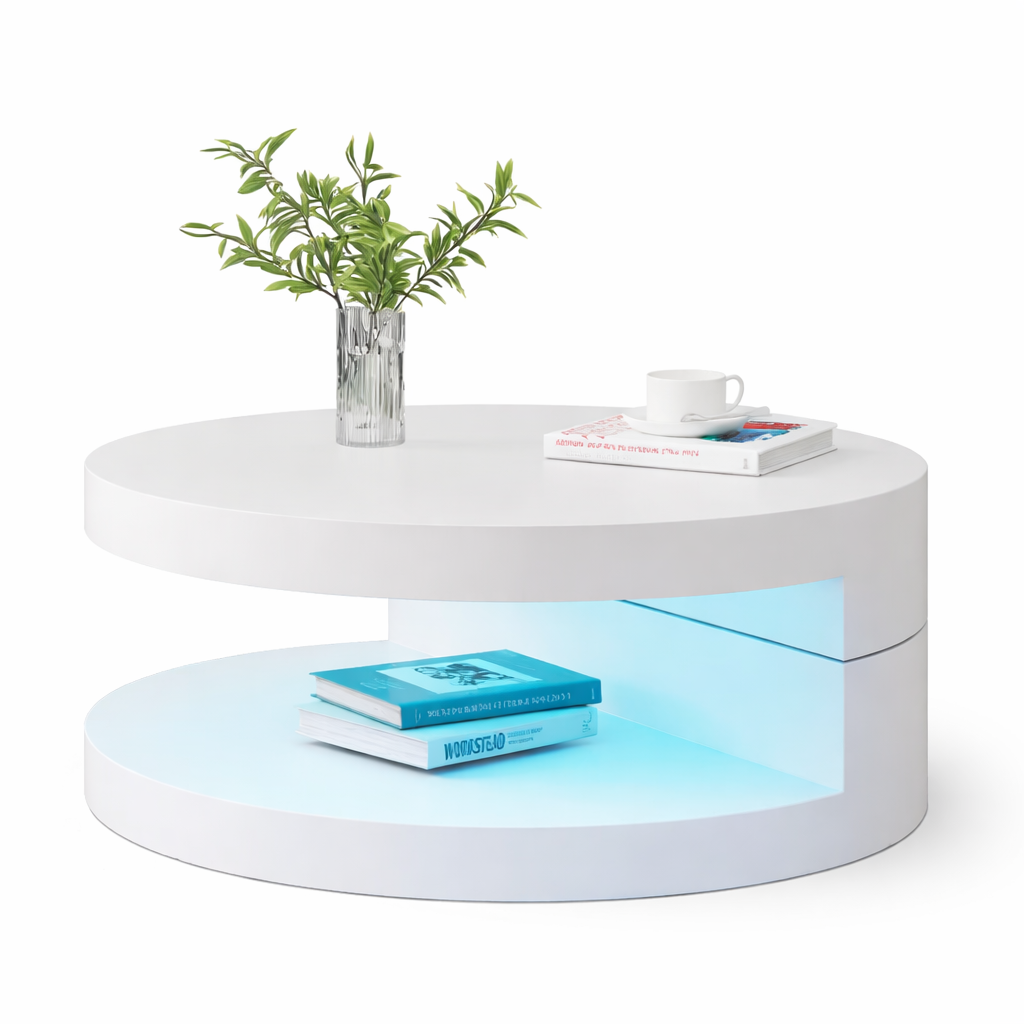Table Basse Ronde 70 × 70 cm – LED & Plateau Rotatif